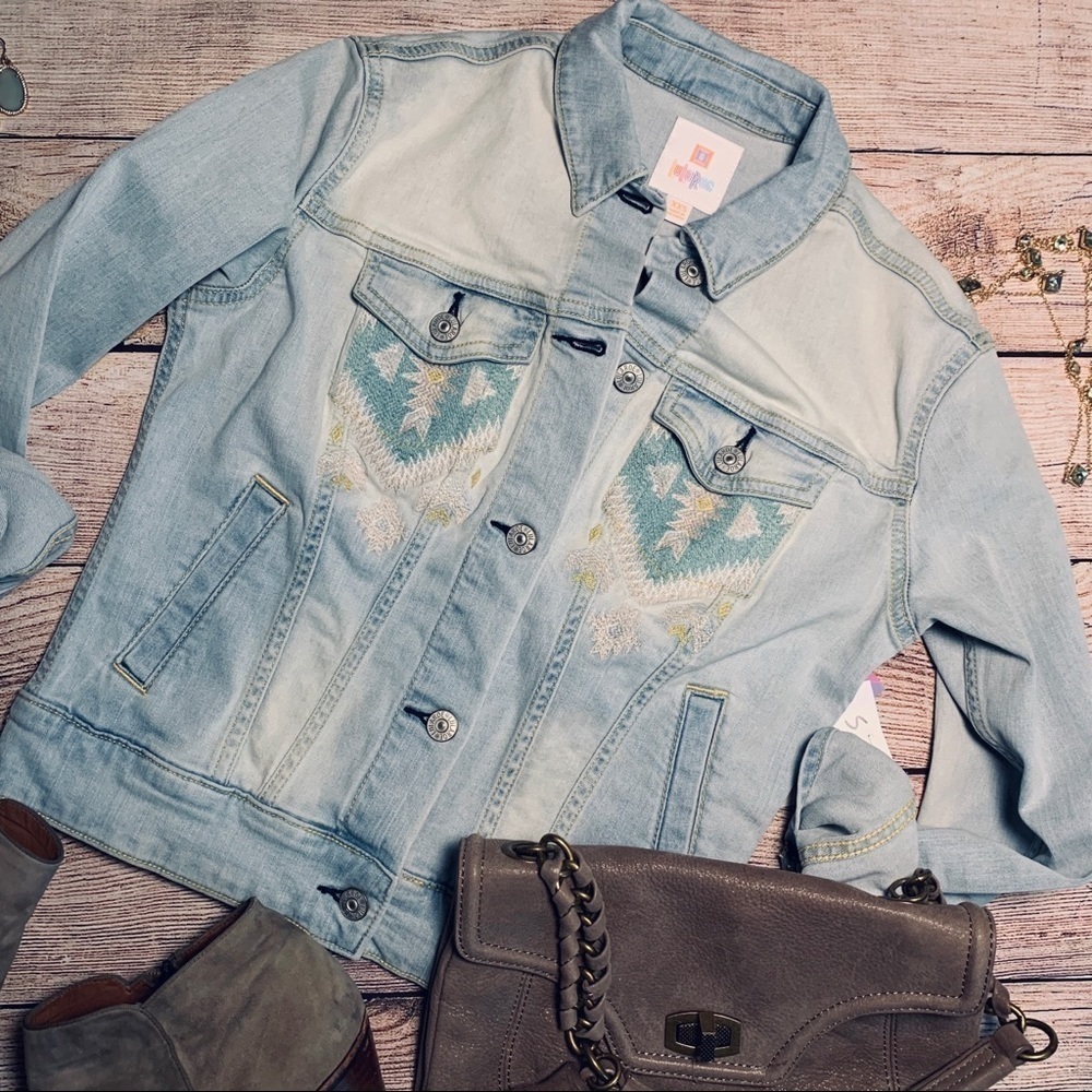 LuLaRoe Harvey Jean Jacket Aztec Embroidered